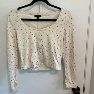 Jcrew Button Cropped Cardigan Floral Ribbed Small